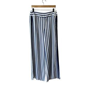 Lauren Ralph Lauren Black Label 10 Blue White Stripe Wide Leg Side Button Pants